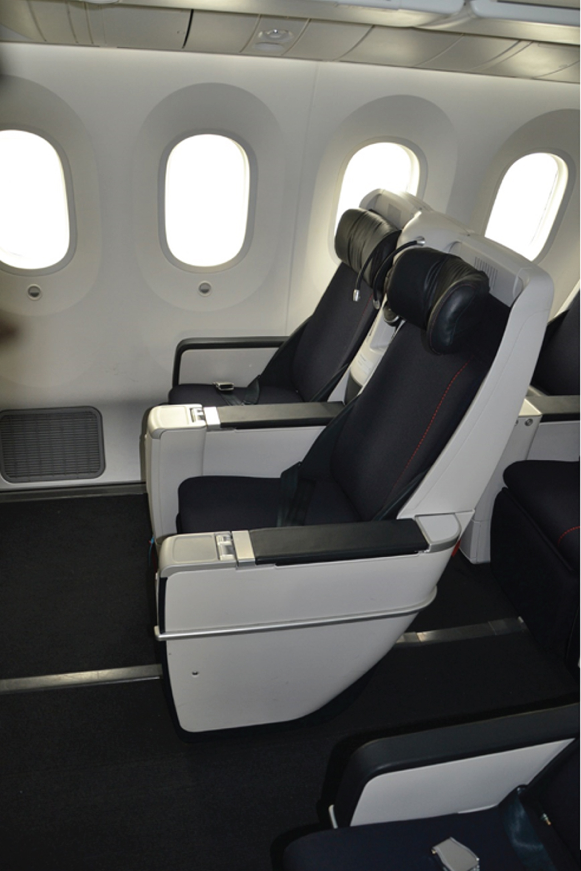 Example of a premium economy seat in a Boeing 787.